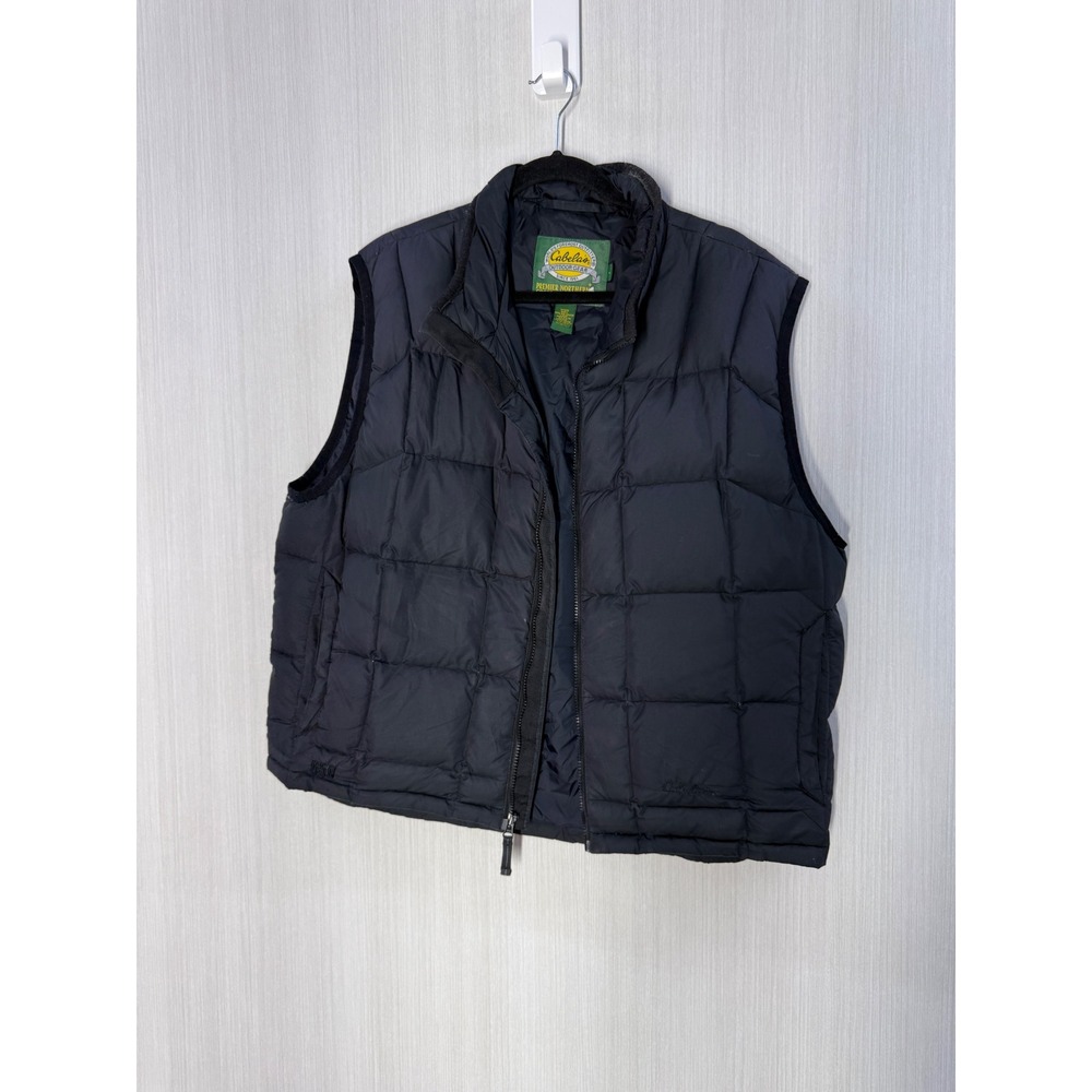 Cabelas Mens Premier Northern Goose Down Vest 650 Fill Black Quilted Large L